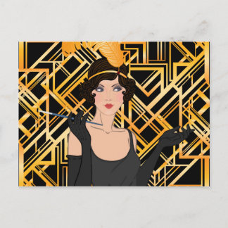 Postal art déco, chica de la aleta, vintage, gran Gatsby,