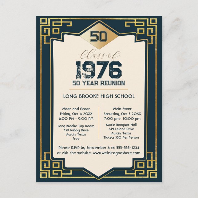 Postal Art Deco Class of 1976 50 Year High School Reunion (Anverso)