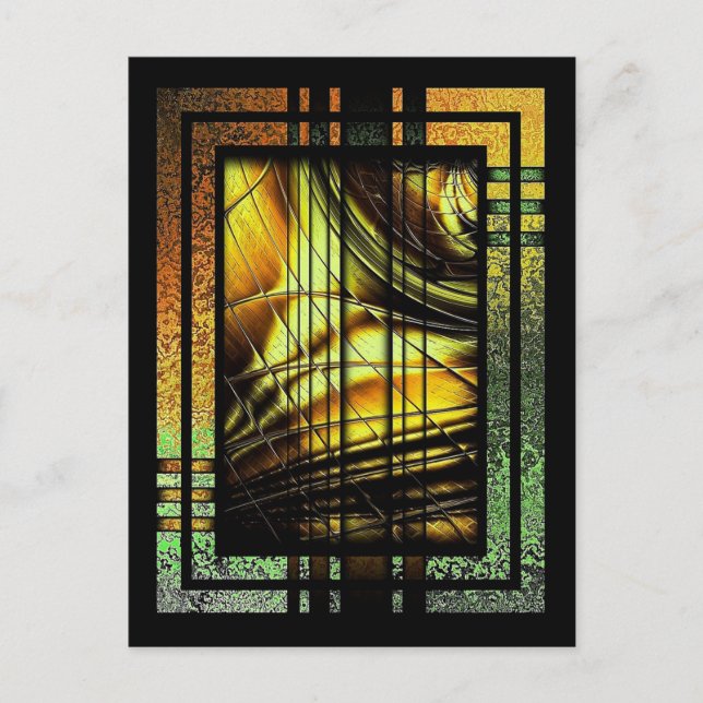 Postal Art Deco En Verde Y Oro (Anverso)