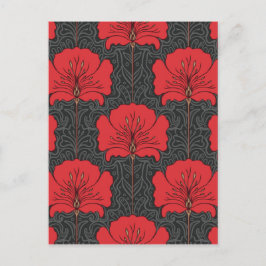Postal Art Deco, flores rojas, negro, vintage, moda, eleg