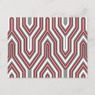 Postal Art Deco Geométrico - coral, gris y blanco
