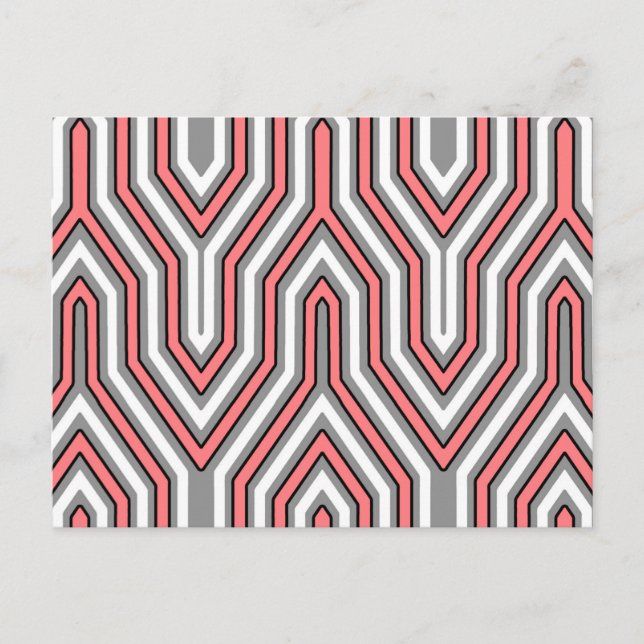 Postal Art Deco Geométrico - coral, gris y blanco (Anverso)
