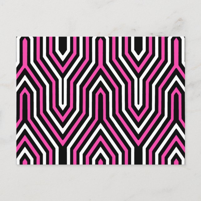 Postal Art Deco Geométrico - rosa fucsia, negro y blanco (Anverso)