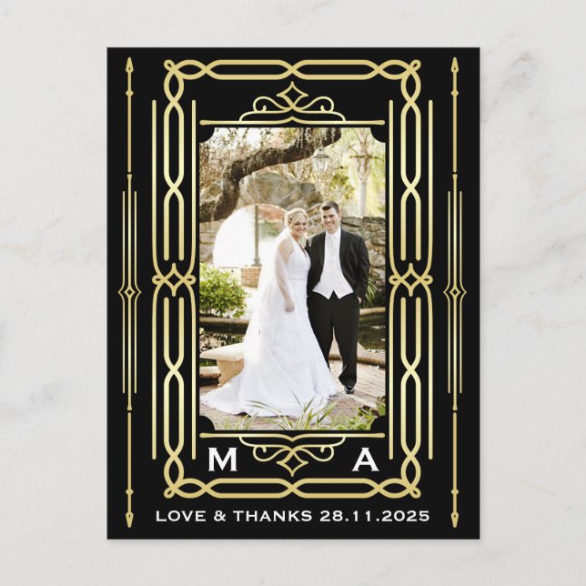 Postal Art Deco Love & Gracias Gold Black Photo Gracias (Anverso)