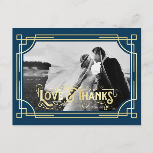 Postal Art Deco Love & Gracias Gold Dark Blue Gracias (Anverso)