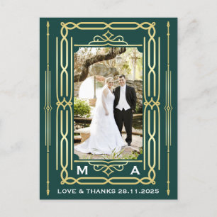Postal Art Deco Love & Gracias Gold Green Photo Gracias