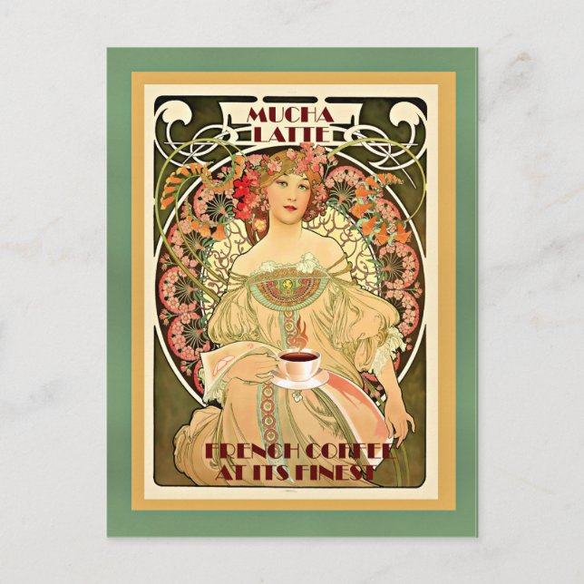 Postal Art deco Mucha Latte (Anverso)