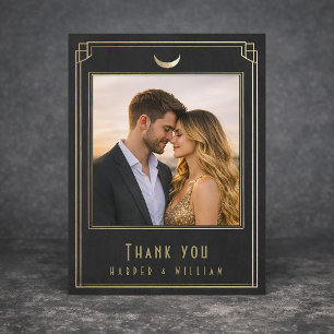 Postal Art Deco negro agradecimiento boda oro