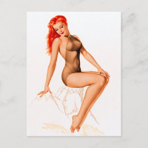 Postal Art Deco Redhead Pin Up