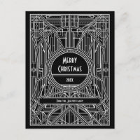Art deco retro negro y blanco Feliz Navidad