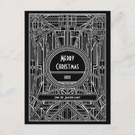 Postal Art deco retro negro y blanco Feliz Navidad