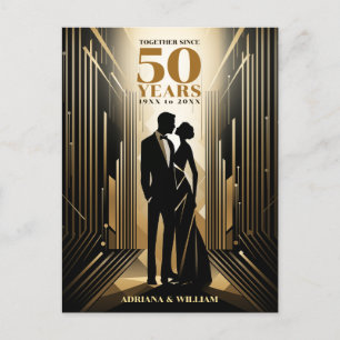 Postal Art Deco Retro Negro y Dorado Boda Aniversario