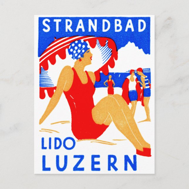 Postal Art Deco Strandbad Lido Luzern 1929 (Anverso)