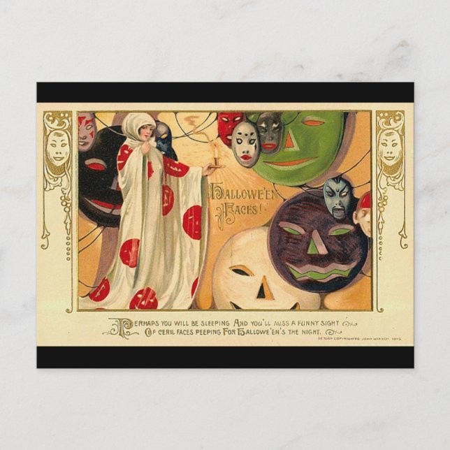 Postal Art Deco - Vintage Halloween Faces (Anverso)