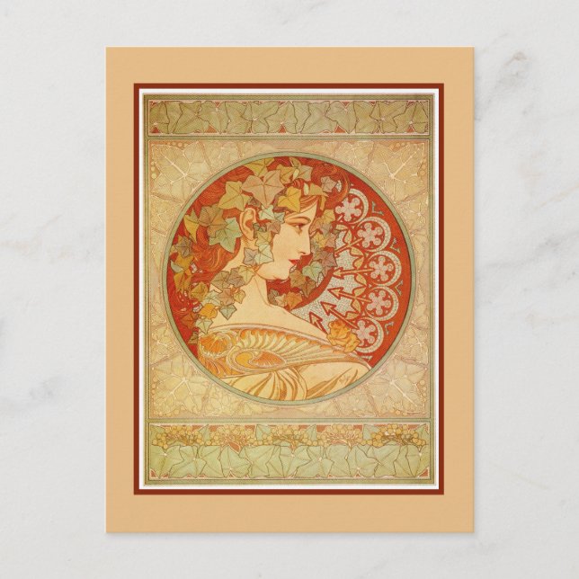 Postal Art Nouveau Alfons Mucha, modelo Ivy (Anverso)