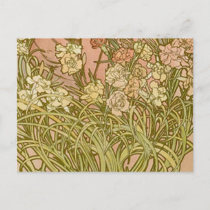 Postal Art Nouveau Alfonse Mucha Flores de clavel floral