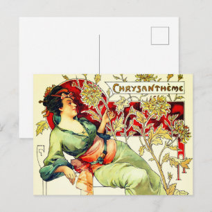 Postal Art nouveau Alphonse Mucha Crisantemo otoño