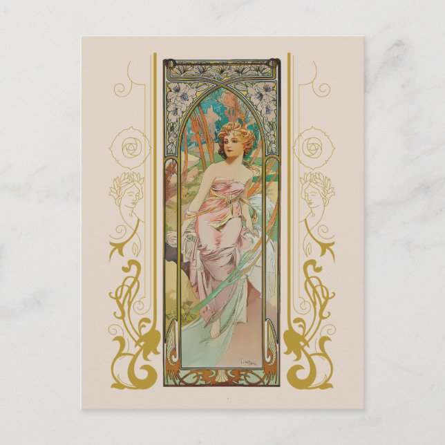 Postal Art Nouveau Alphonse Mucha - Despertar por la maña (Anverso)