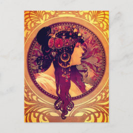 Postal Art Nouveau Alphonse Mucha Donna Mujer elegante