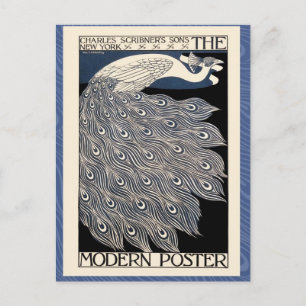 Postal Art Nouveau azul de Peacock