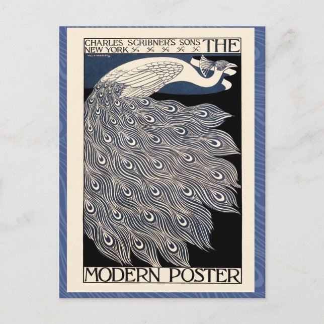 Postal Art Nouveau azul de Peacock (Anverso)