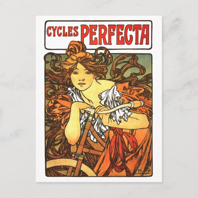 Postal Art Nouveau Bicycle Mucha Art (Anverso)
