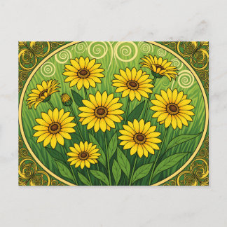 Postal Art Nouveau Daisies