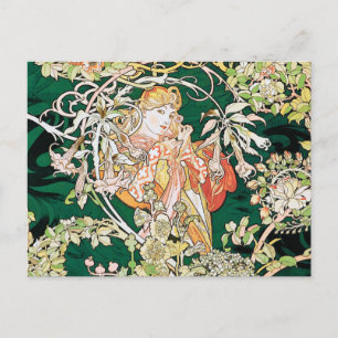 Postal Art Nouveau de Mucha: Mujer con Daisy