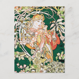 Postal Art Nouveau de Mucha: Mujer con Daisy