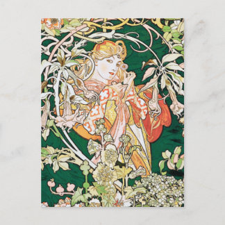Postal Art Nouveau de Mucha: Mujer con Daisy