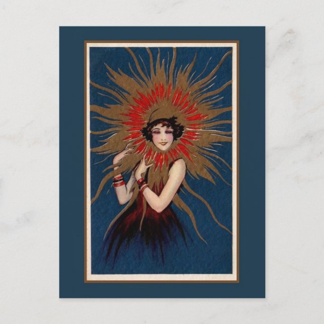 Postal Art Nouveau La dama del sol (Anverso)