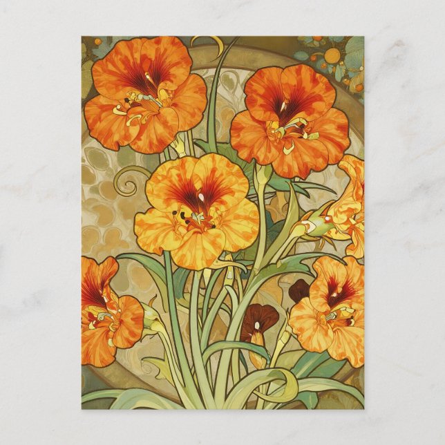 Postal Art Nouveau Nasturtium Floral Pattern (Anverso)