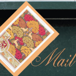 Postal Art Nouveau otoño árboles y ciervos otoño en Verne