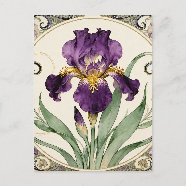 Postal Art Nouveau Purple Iris (Anverso)