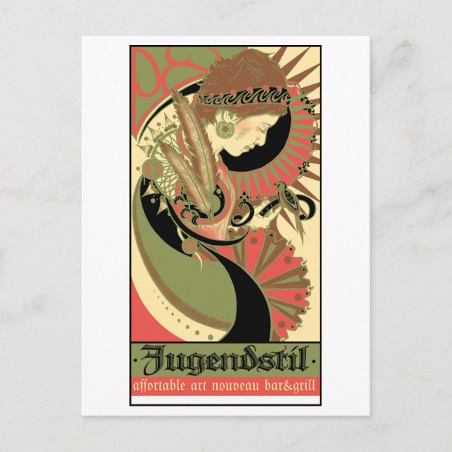 Postal Art Nouveau, restaurante, publicidad de época (Anverso)