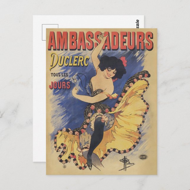 Postal Art Nouveau retro, bailarina española de flamenco (Anverso / Reverso)