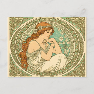 Postal Art nouveau romantic illustration white flowers