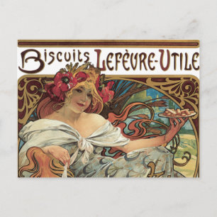 Postal Art Nouveau vintage, Biscuits de Alphonse Mucha