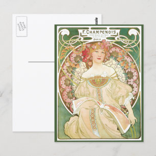 Postal Art Nouveau vintage, Champenois, de Alphonse Mucha