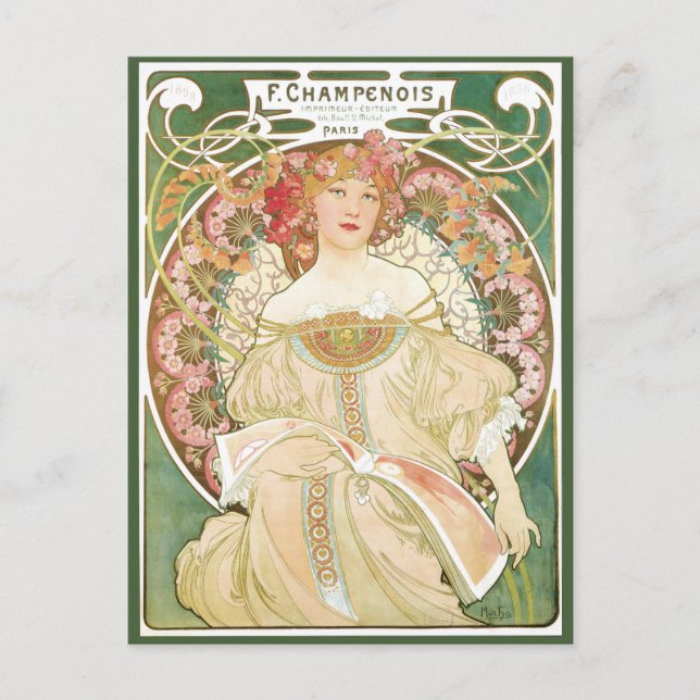 Postal Art Nouveau vintage, Champenois, de Alphonse Mucha (Anverso)