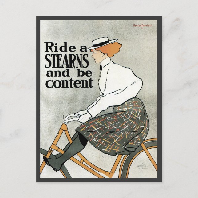 Postal Art Nouveau vintage, ciclismo de moto (Anverso)