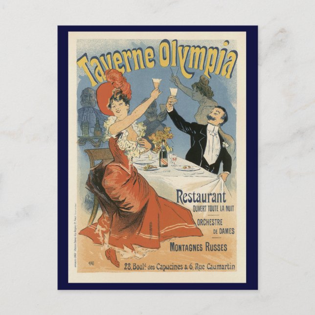 Postal Art Nouveau vintage, restaurante Taverne Olympia (Anverso)