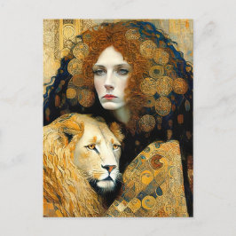 Postal Art Nouveau Woman With Leon Inspired By Klimt