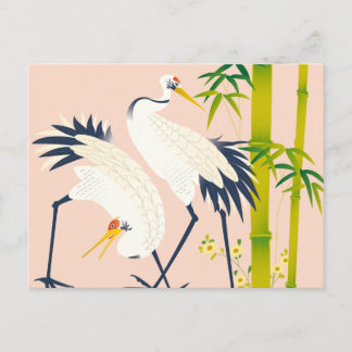 Postal art of beautiful cranes in the bamboo thicket