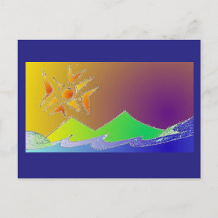 Postal Art Postcard 5 - Island Sea Sun Sketch Art