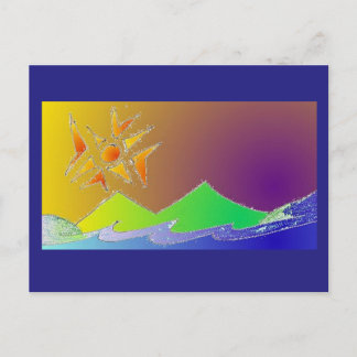 Postal Art Postcard 5 - Island Sea Sun Sketch Art