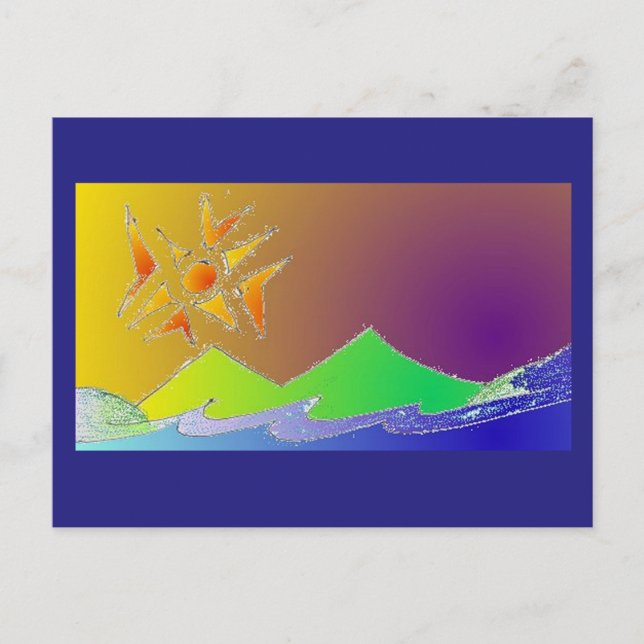 Postal Art Postcard 5 - Island Sea Sun Sketch Art (Anverso)