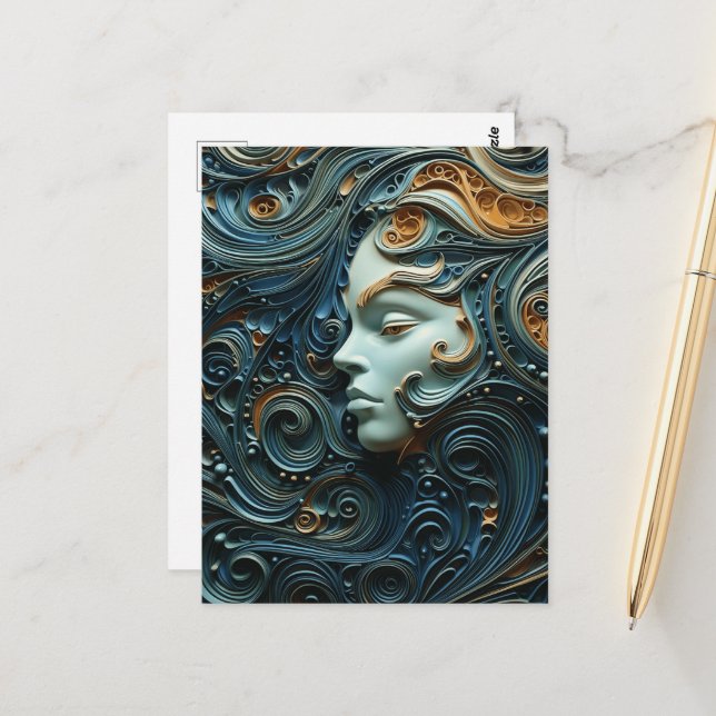 Postal Arte 3D de Moonlit Woman (Anverso/Reverso In Situ)