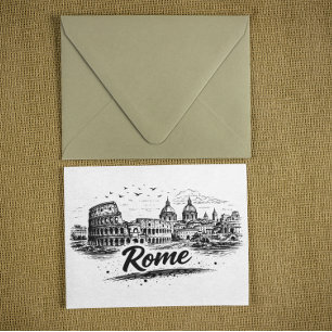 Postal Arte a lápiz del paisaje urbano de la Roma vintage