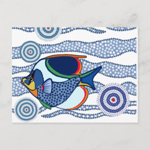 Postal Arte aborigen Fish-01 del punto